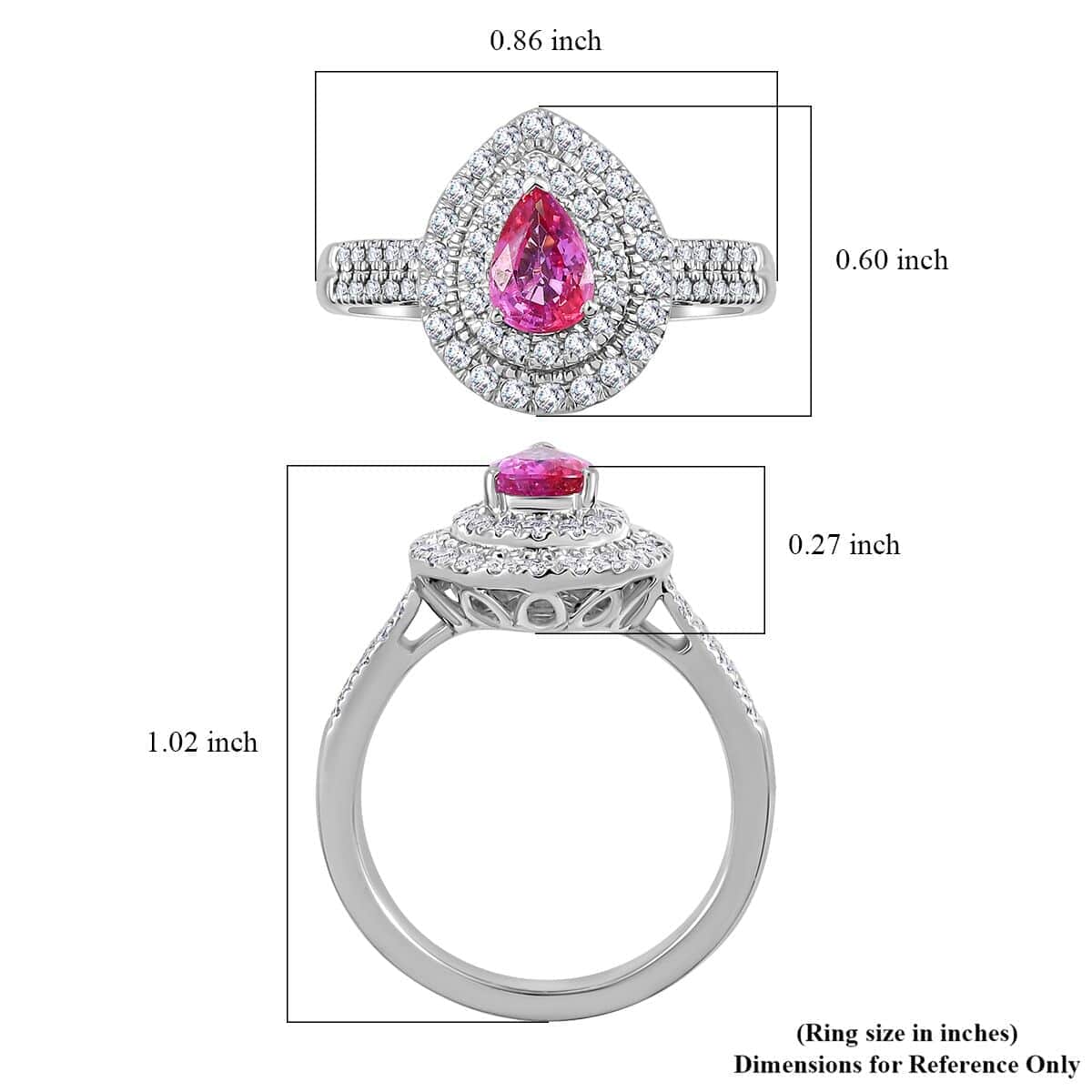 Certified & Appraised Rhapsody AAAA Padparadscha Sapphire and E-F VS2 Diamond 1.50 ctw Double Halo Ring in 950 Platinum (Size 7.0) 7.11 Grams image number 5