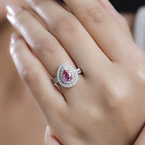 Certified & Appraised Rhapsody AAAA Padparadscha Sapphire and E-F VS2 Diamond 1.50 ctw Double Halo Ring in 950 Platinum (Size 9.0) 7.11 Grams