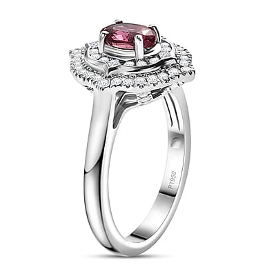 Certified & Appraised Rhapsody 950 Platinum AAAA Padparadscha Sapphire, Diamond (E-F, VS2) (0.45 cts) Ring (Size 7.0) (6.78 g) 1.53 ctw