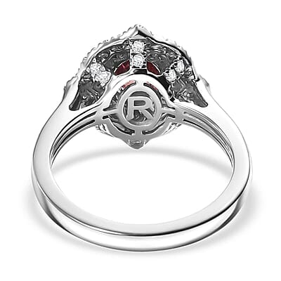 Certified & Appraised Rhapsody 950 Platinum AAAA Padparadscha Sapphire, Diamond (E-F, VS2) (0.45 cts) Ring (Size 7.0) (6.78 g) 1.53 ctw