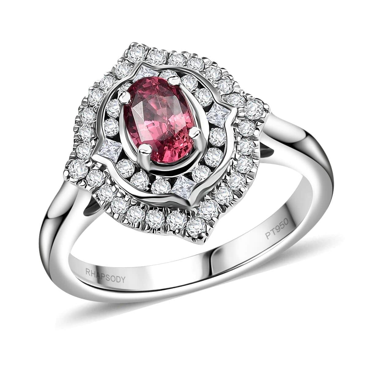 Certified & Appraised Rhapsody AAAA Padparadscha Sapphire and E-F VS2 Diamond 1.53 ctw Ring in 950 Platinum (Size 7.0) 6.78 Grams image number 0