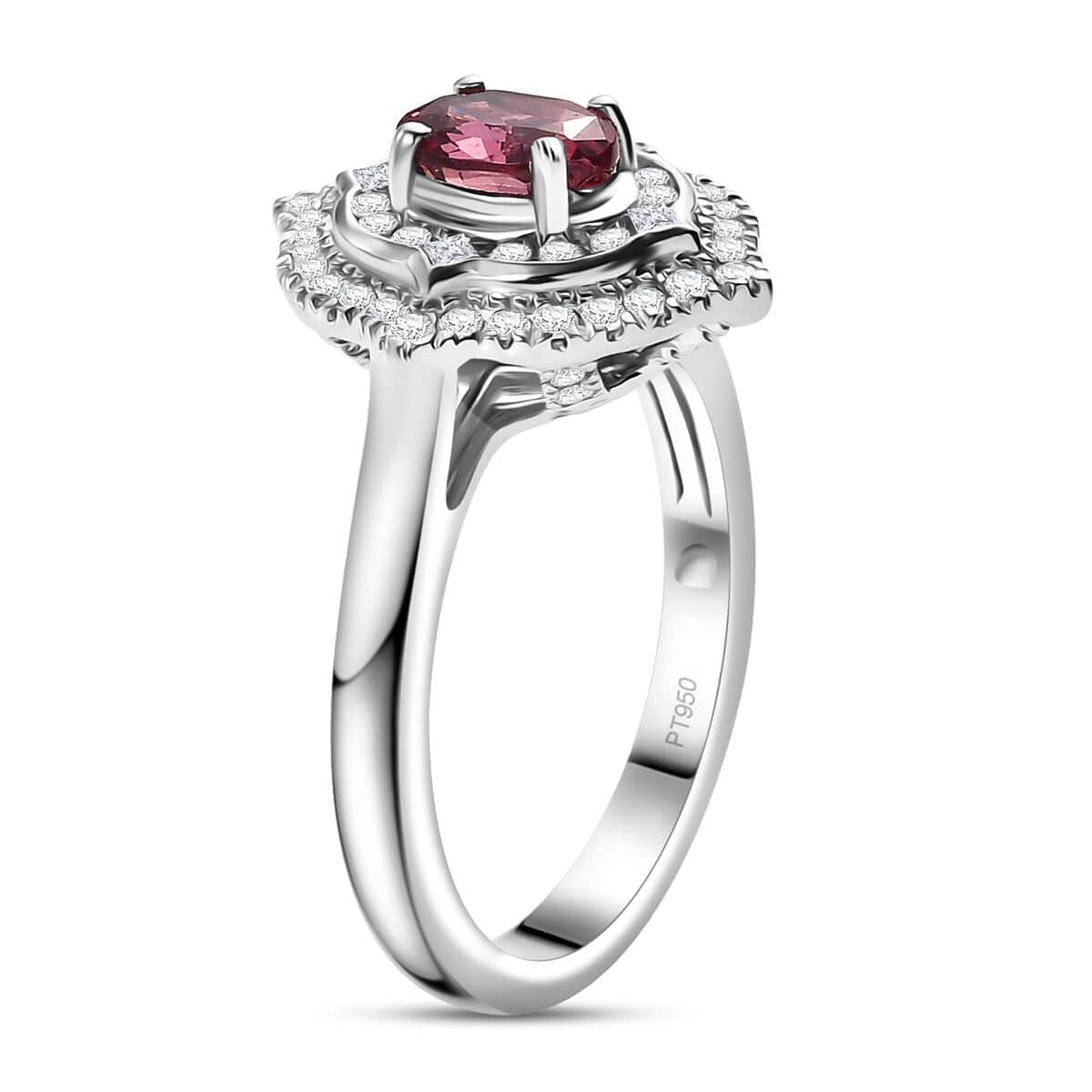 Certified & Appraised Rhapsody AAAA Padparadscha Sapphire and E-F VS2 Diamond 1.53 ctw Ring in 950 Platinum (Size 7.0) 6.78 Grams image number 3