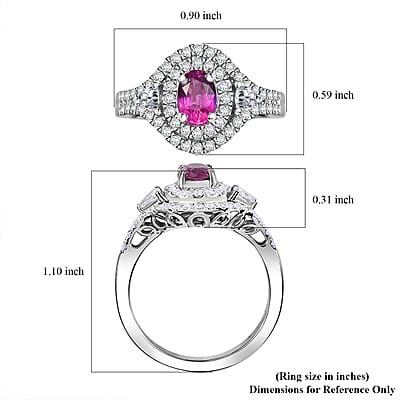Certified & Appraised Rhapsody 950 Platinum AAAA Padparadscha Sapphire, Diamond (E-F, VS2) (0.71 cts) Ring (Size 7.0) (6.65 g) 1.75 ctw