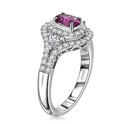 Certified & Appraised Rhapsody 950 Platinum AAAA Padparadscha Sapphire, Diamond (E-F, VS2) (0.71 cts) Ring (Size 7.0) (6.65 g) 1.75 ctw