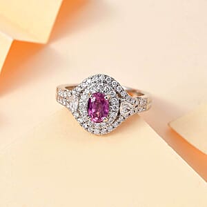 Certified & Appraised Rhapsody AAAA Padparadscha Sapphire and E-F VS2 Diamond 1.75 ctw Ring in 950 Platinum (Size 6.0) 6.65 Grams