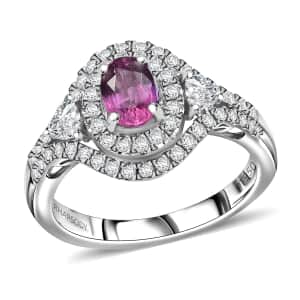 Certified & Appraised Rhapsody AAAA Padparadscha Sapphire and E-F VS2 Diamond 1.75 ctw Ring in 950 Platinum (Size 7.0) 6.65 Grams