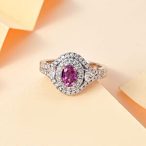 Certified & Appraised Rhapsody AAAA Padparadscha Sapphire and E-F VS2 Diamond 1.75 ctw Ring in 950 Platinum (Size 8.0) 6.65 Grams