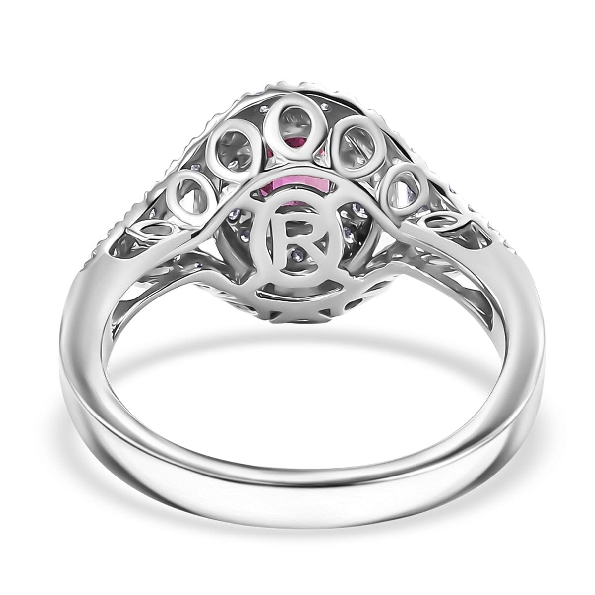 Certified & Appraised Rhapsody AAAA Padparadscha Sapphire and E-F VS2 Diamond 1.75 ctw Ring in 950 Platinum (Size 8.0) 6.65 Grams image number 4