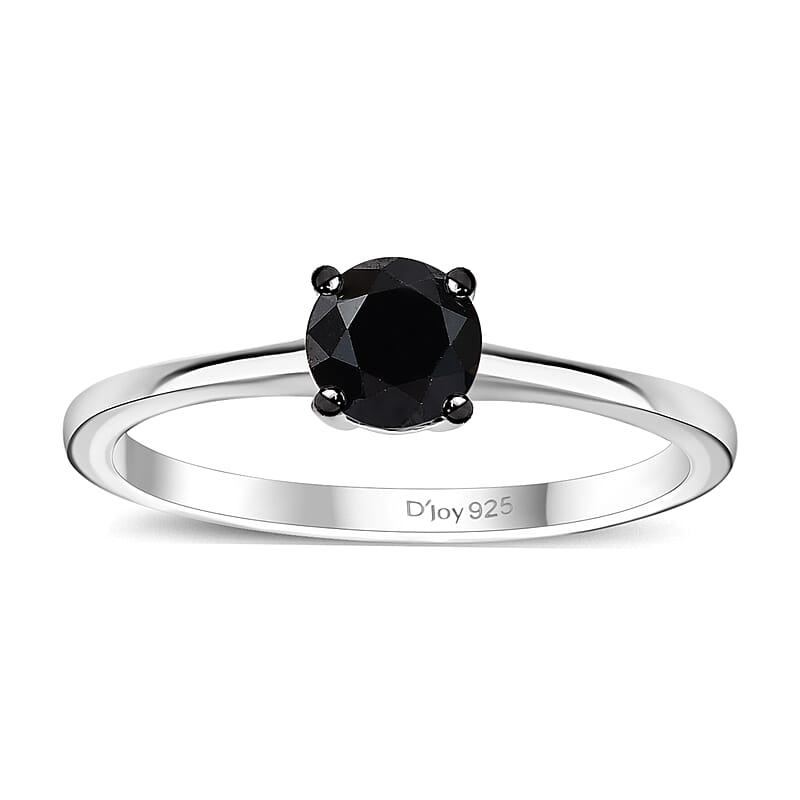 D'Joy Black Diamond (IR) 0.50 ctw Solitaire Ring in Rhodium Over Sterling Silver (Size 10.0)