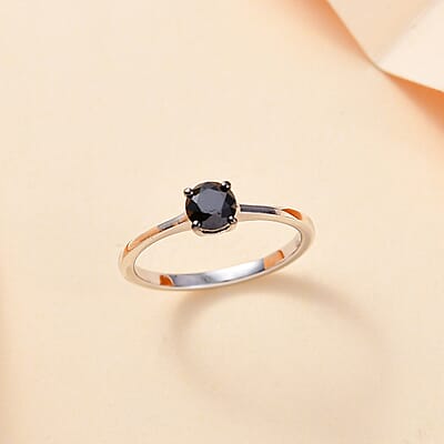 D'Joy Black Diamond (IR) 0.50 ctw Solitaire Ring in Rhodium Over Sterling Silver (Size 10.0)