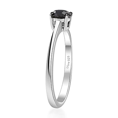 D'Joy Black Diamond (IR) 0.50 ctw Solitaire Ring in Rhodium Over Sterling Silver (Size 10.0)