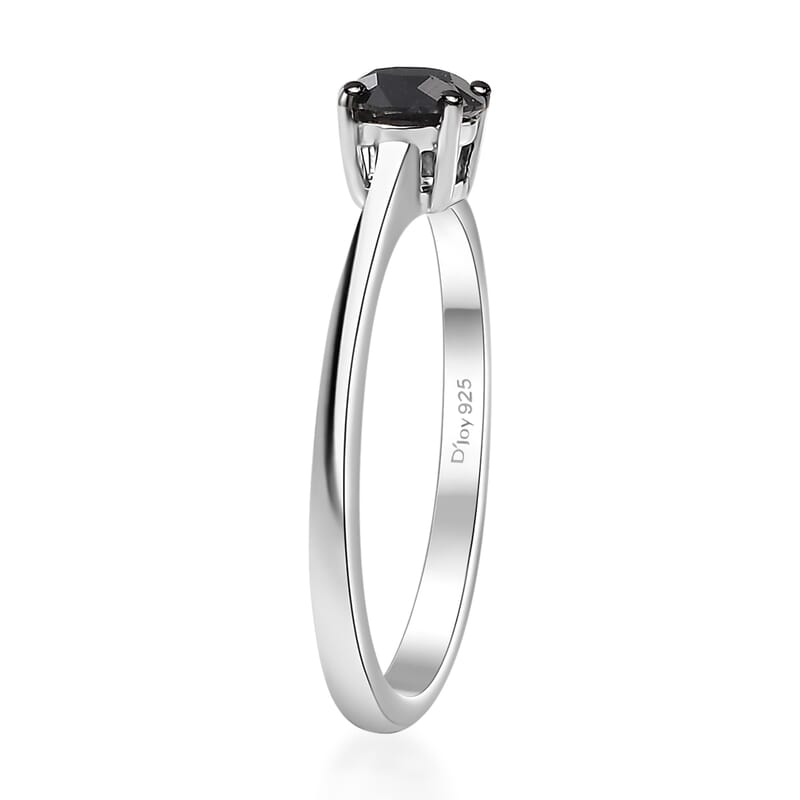 D'Joy Black Diamond (IR) 0.50 ctw Solitaire Ring in Rhodium Over Sterling Silver (Size 10.0)