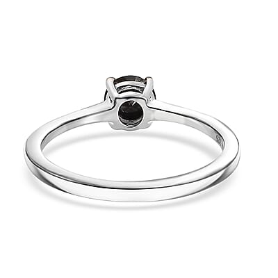 D'Joy Black Diamond (IR) 0.50 ctw Solitaire Ring in Rhodium Over Sterling Silver (Size 10.0)