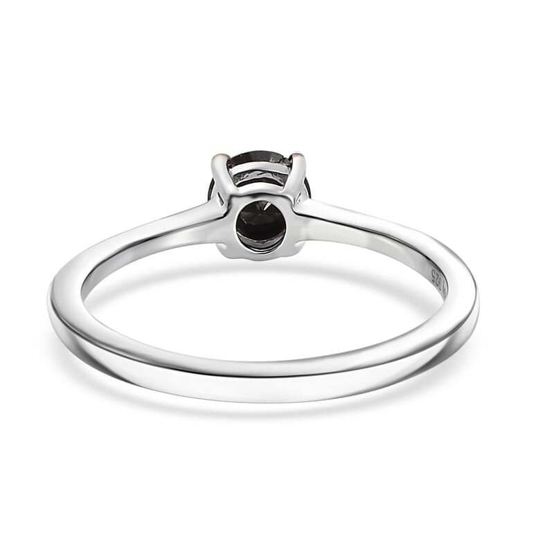 D'Joy Black Diamond (IR) 0.50 ctw Solitaire Ring in Rhodium Over Sterling Silver (Size 10.0)