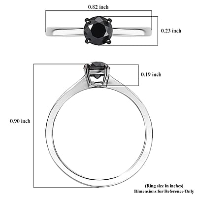 D'Joy Black Diamond (IR) 0.50 ctw Solitaire Ring in Rhodium Over Sterling Silver (Size 10.0)