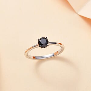 D'Joy Black Diamond (IR) 0.50 ctw Solitaire Ring in Rhodium Over Sterling Silver (Size 6.0)