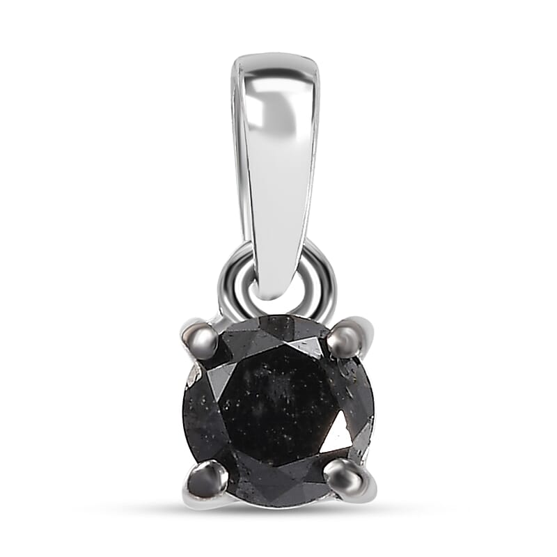 D'Joy Black Diamond 0.50 ctw Solitaire Pendant without Chain in Rhodium Over Sterling Silver