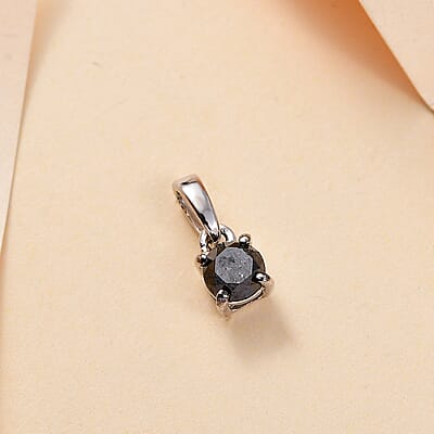 D'Joy Black Diamond 0.50 ctw Solitaire Pendant without Chain in Rhodium Over Sterling Silver