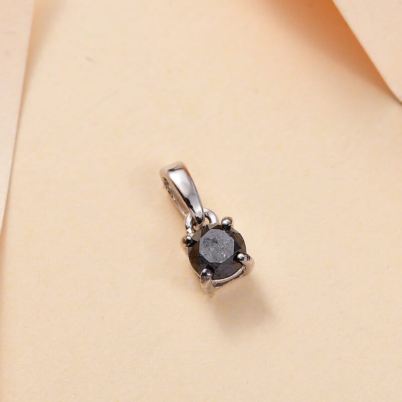 D'Joy Black Diamond 0.50 ctw Solitaire Pendant without Chain in Rhodium Over Sterling Silver