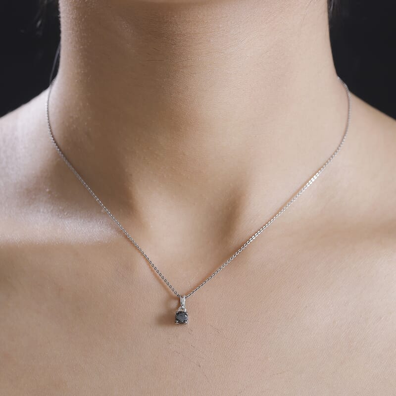 D'Joy Black Diamond 0.50 ctw Solitaire Pendant without Chain in Rhodium Over Sterling Silver