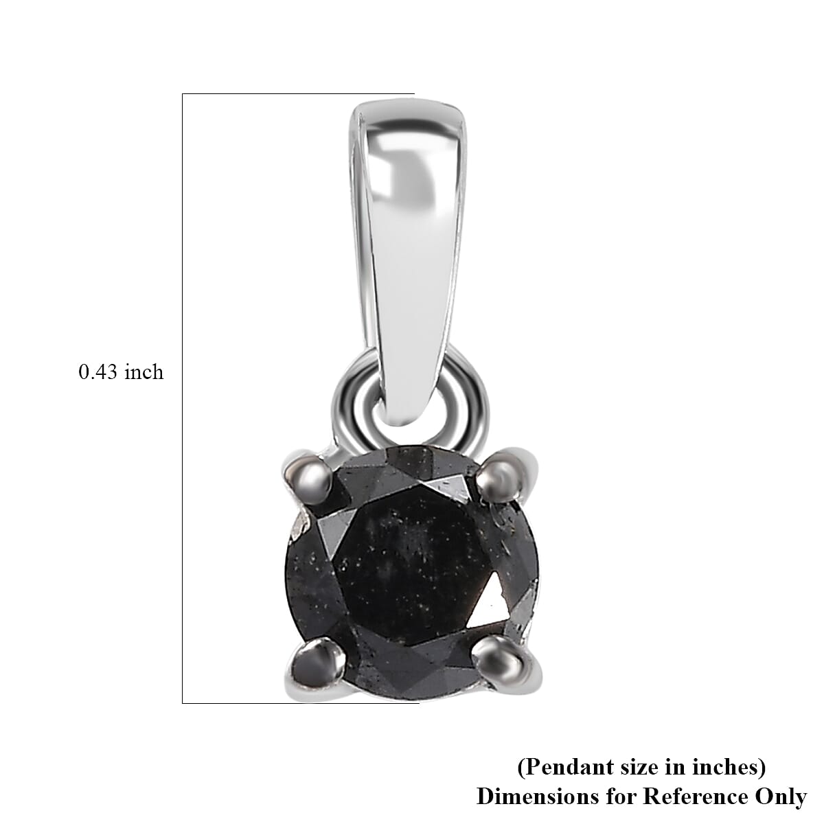 D'Joy Black Diamond 0.50 ctw Solitaire Pendant without Chain in Rhodium Over Sterling Silver