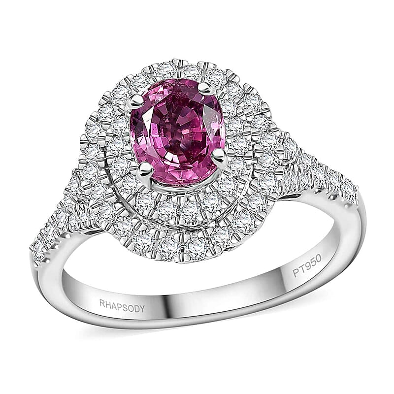 Certified & Appraised Rhapsody AAAA Padparadscha Sapphire and E-F VS2 Diamond 1.80 ctw Ring in 950 Platinum (Size 11.0) 6 Grams