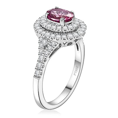 Certified & Appraised Rhapsody AAAA Padparadscha Sapphire and E-F VS2 Diamond 1.80 ctw Ring in 950 Platinum (Size 5.0) 6 Grams