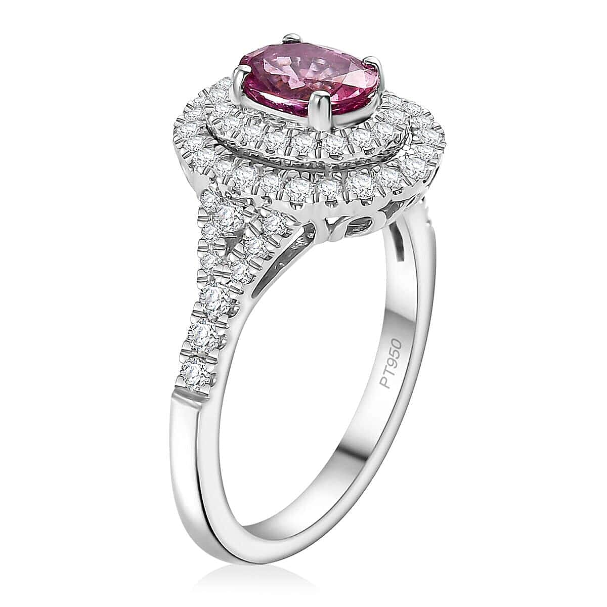 Certified & Appraised Rhapsody 950 Platinum AAAA Padparadscha Sapphire, Diamond (E-F, VS2) (0.61 cts ) Ring (Size 6.0) (6 g) 1.80 ctw image number 3