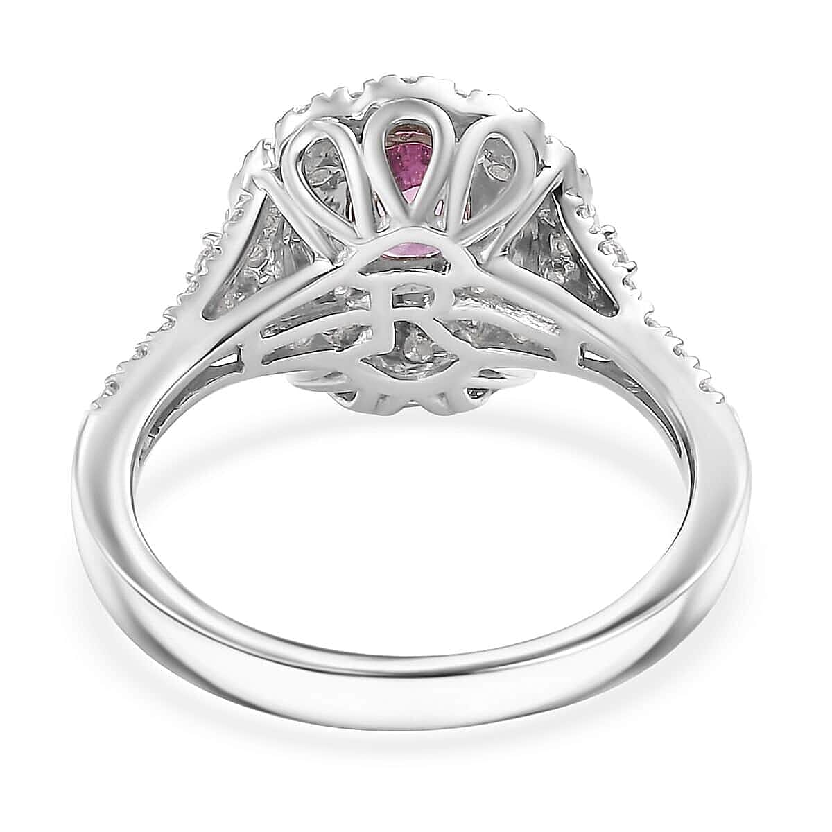 Certified & Appraised Rhapsody 950 Platinum AAAA Padparadscha Sapphire, Diamond (E-F, VS2) (0.61 cts ) Ring (Size 6.0) (6 g) 1.80 ctw image number 4