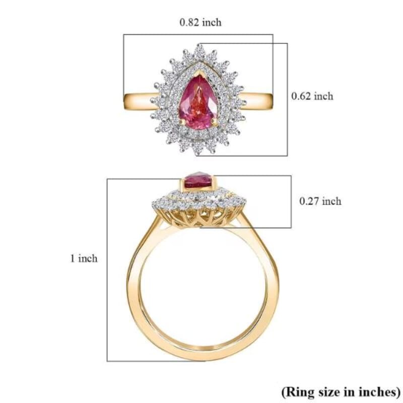 Certified & Appraised Luxoro AAA Padparadscha Sapphire and G-H I2 Diamond 1.25 ctw Ring in 14K Yellow Gold (Size 10.0)