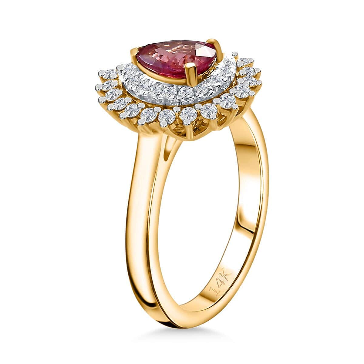 Certified & Appraised Luxoro AAA Padparadscha Sapphire and G-H I2 Diamond 1.25 ctw Ring in 14K Yellow Gold (Size 5.5) image number 2