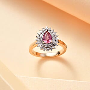 Certified & Appraised Luxoro AAA Padparadscha Sapphire and G-H I2 Diamond 1.25 ctw Ring in 14K Yellow Gold (Size 6.0)