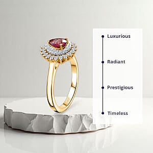 Certified & Appraised Luxoro AAA Padparadscha Sapphire and G-H I2 Diamond 1.25 ctw Ring in 14K Yellow Gold (Size 6.0)