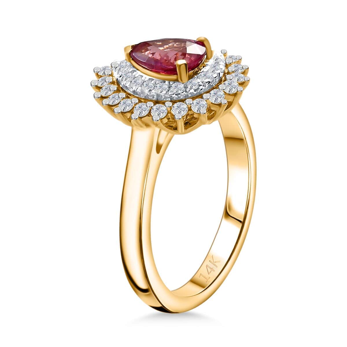 Certified & Appraised Luxoro AAA Padparadscha Sapphire and G-H I2 Diamond 1.25 ctw Ring in 14K Yellow Gold (Size 6.0) image number 2