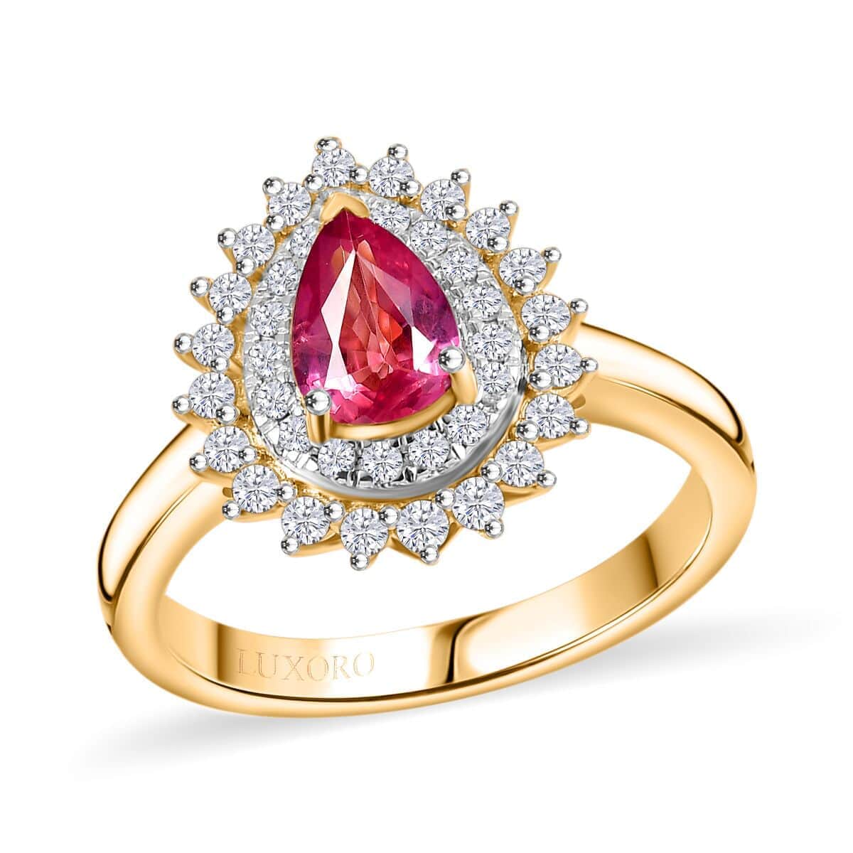 Certified & Appraised Luxoro AAA Padparadscha Sapphire and G-H I2 Diamond 1.25 ctw Ring in 14K Yellow Gold (Size 6.5) image number 0