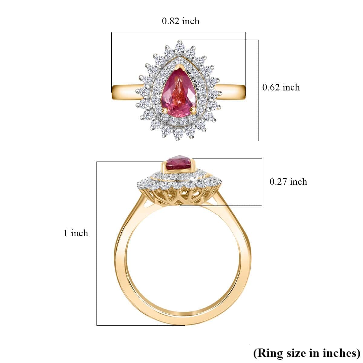 Certified & Appraised Luxoro AAA Padparadscha Sapphire and G-H I2 Diamond 1.25 ctw Ring in 14K Yellow Gold (Size 6.5) image number 4