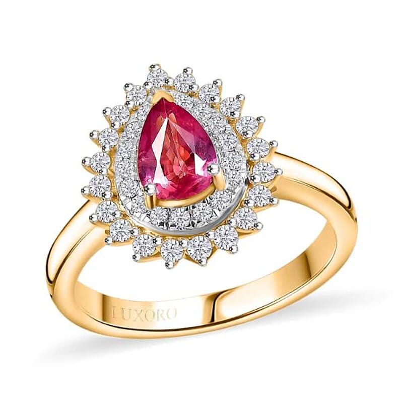 Certified & Appraised Luxoro AAA Padparadscha Sapphire and G-H I2 Diamond 1.25 ctw Ring in 14K Yellow Gold (Size 7.0)