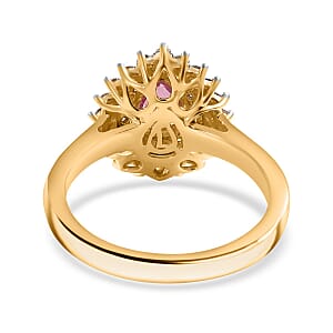 Certified & Appraised Luxoro AAA Padparadscha Sapphire and G-H I2 Diamond 1.25 ctw Ring in 14K Yellow Gold (Size 7.0)