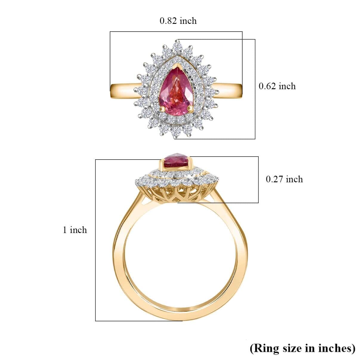 Certified & Appraised Luxoro AAA Padparadscha Sapphire and G-H I2 Diamond 1.25 ctw Ring in 14K Yellow Gold (Size 7.5) image number 4