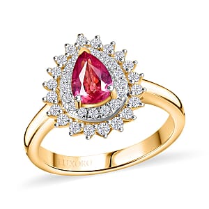 Certified & Appraised Luxoro AAA Padparadscha Sapphire and G-H I2 Diamond 1.25 ctw Ring in 14K Yellow Gold (Size 8.0)