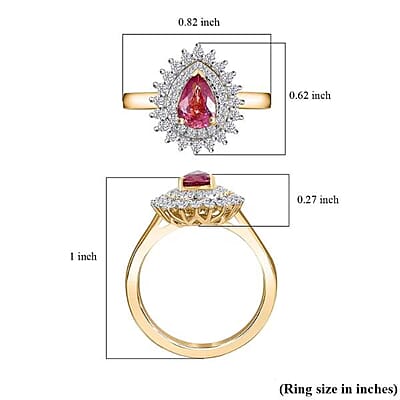 Certified & Appraised Luxoro AAA Padparadscha Sapphire and G-H I2 Diamond 1.25 ctw Ring in 14K Yellow Gold (Size 8.0)