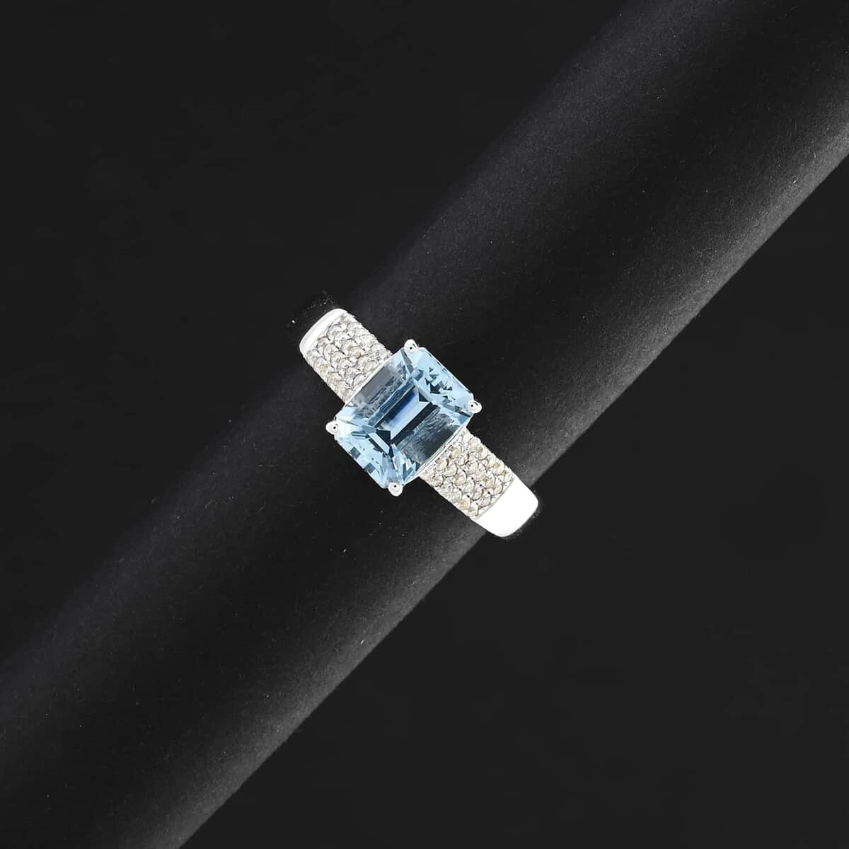 Certified & Appraised AAA Santa Maria Aquamarine and G-H I2 Diamond 1.75 ctw Ring in 14K White Gold (Size 10.0) 4.44 Grams image number 1