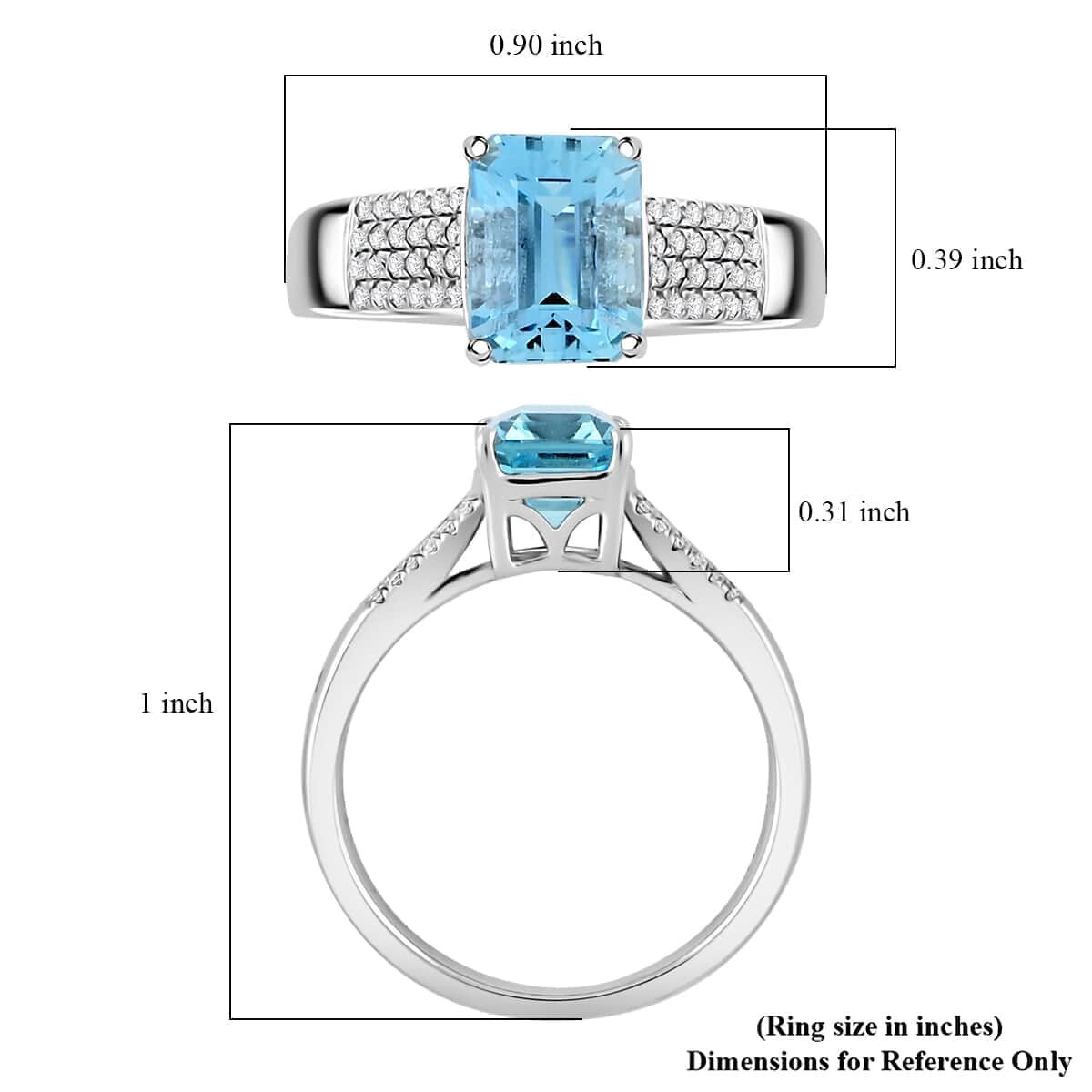 Certified & Appraised AAA Santa Maria Aquamarine and G-H I2 Diamond 1.75 ctw Ring in 14K White Gold (Size 10.0) 4.44 Grams image number 5