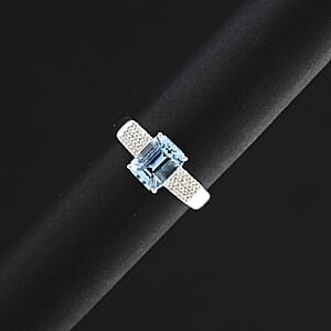 Certified & Appraised AAA Santa Maria Aquamarine and G-H I2 Diamond 1.75 ctw Ring in 14K White Gold (Size 7.0) 4.44 Grams
