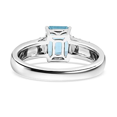 Certified & Appraised AAA Santa Maria Aquamarine and G-H I2 Diamond 1.75 ctw Ring in 14K White Gold (Size 7.0) 4.44 Grams