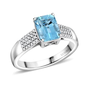 Certified & Appraised AAA Santa Maria Aquamarine and G-H I2 Diamond 1.75 ctw Ring in 14K White Gold (Size 8.0) 4.44 Grams