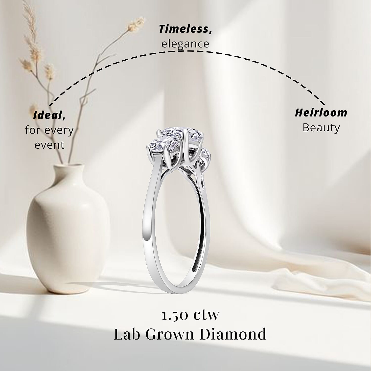 Luxuriant Lab Grown Diamond SI 1.50 ctw Trilogy Ring in 14K White Gold (Size 10.0)