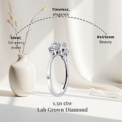 Luxuriant Lab Grown Diamond SI 1.50 ctw Trilogy Ring in 14K White Gold (Size 10.0)