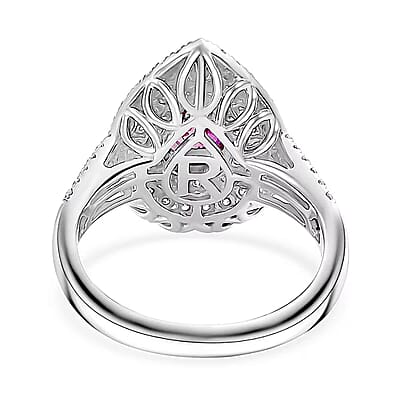 Certified & Appraised Rhapsody 950 Platinum AAAA Padparadscha Sapphire, Diamond (E-F, VS2) (1.22 cts) Double Halo Ring (Size 10.0) (7 g) 2.50 ctw