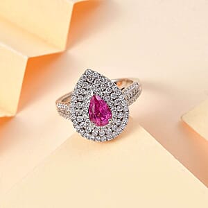 Certified & Appraised Rhapsody AAAA Padparadscha Sapphire and E-F VS2 Diamond 2.50 ctw Double Halo Ring in 950 Platinum (Size 7.0) 7 Grams